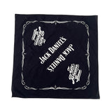 Black bandana with white Jack Daniel's logo on a white background