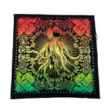 Colorful tapestry with an octopus design on a white background