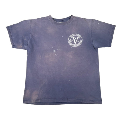 Blue t-shirt with a logo on a white background