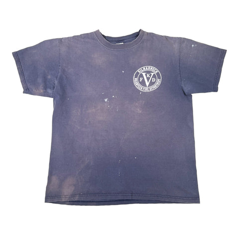 Blue t-shirt with a logo on a white background