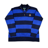 Modern Y2K Lauren Ralph Lauren Blue &amp; Navy Crest Quarter-Zip Sweater