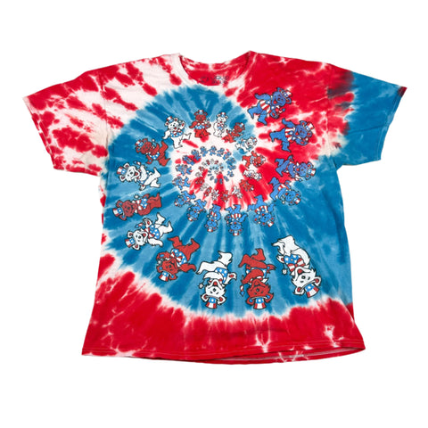 Modern Y2K Liquid Blue Patriotic Grateful Dead Dancing Bears Tie-Dye T-Shirt