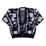 Title: Vintage 90s Front Line Black White Abstract Geometric Knit Cardigan