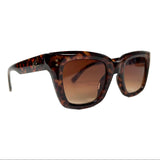 Tortoiseshell square-frame sunglasses with brown gradient lenses, shown at a three-quarter angle on a white background.