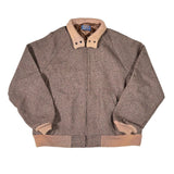 Brown textured jacket with beige accents on a white background