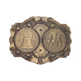 Bronze belt buckle with American Independence Day design on a white background