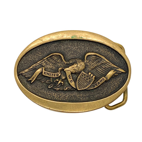 Vintage 1976 Solid Brass “United We Stand” Eagle Belt Buckle