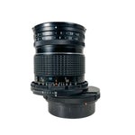 Camera lens with focus scale on a white background
