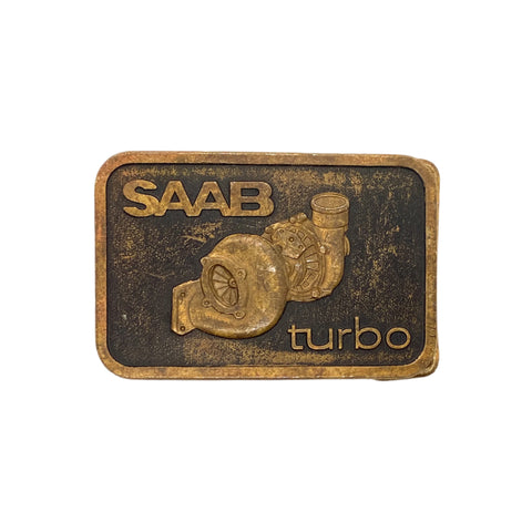 Vintage 1980 SAAB Turbo Car OEM Brass Belt Buckle