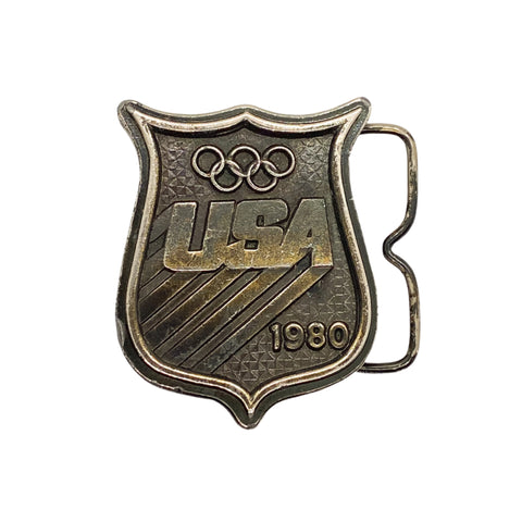 Vintage 1980 USA Olympic Shield Bergamot Brass Belt Buckle