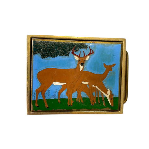 Vintage 1983 NAP Deer Enamel Belt Buckle