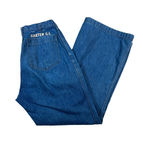 Vintage 1984 USN Utility Denim Embroidered "CARTER" Work Pants