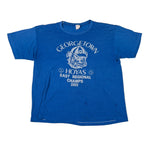 Blue t-shirt with Georgetown Hoyas logo and text on a white background