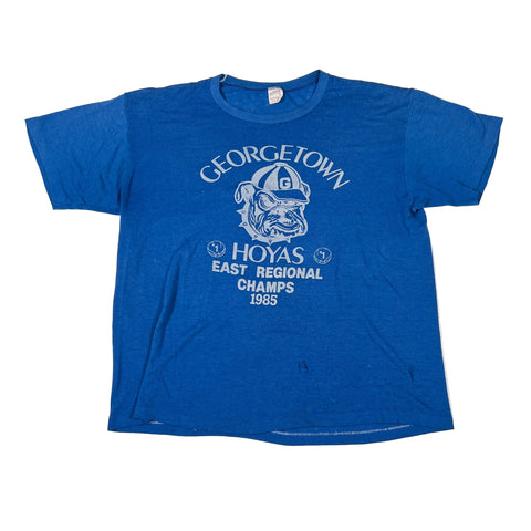 Blue t-shirt with Georgetown Hoyas logo and text on a white background