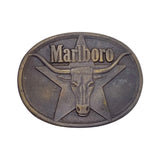 Vintage 1987 Marlboro Cowboy Longhorn Star Solid Brass Belt Buckle