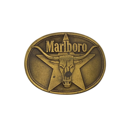 Vintage 1987 Marlboro Longhorn Star Brass Belt Buckle