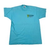 Blue t-shirt with a logo on a white background