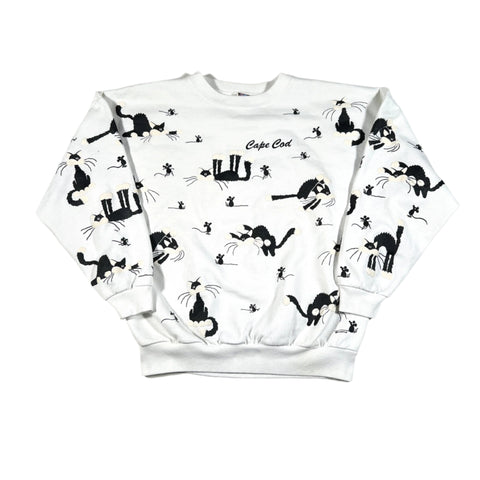 Vintage 1989 Cape Cod Souvenir AOP Cat & Mouse Crewneck Sweatshirt