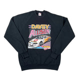 A black long-sleeve crewneck sweatshirt featuring a colorful graphic print of a 1991 race car and the text 'DAVEY ALLISON' on the front, laid flat on a white background.