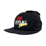 Black cap with branding on a white background
