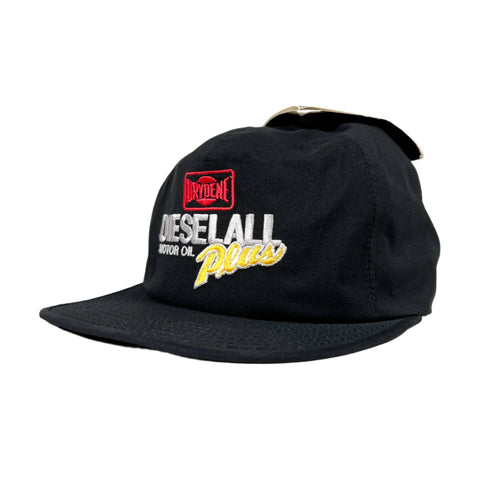 Black cap with branding on a white background