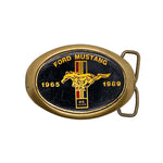 Ford Mustang belt buckle celebrating 25 years with a horse logo on a white background
