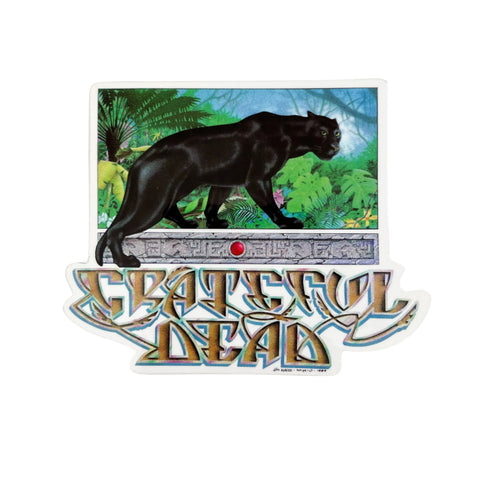 Sticker with a black panther in a jungle scene and 'Grateful Dead' text on a white background