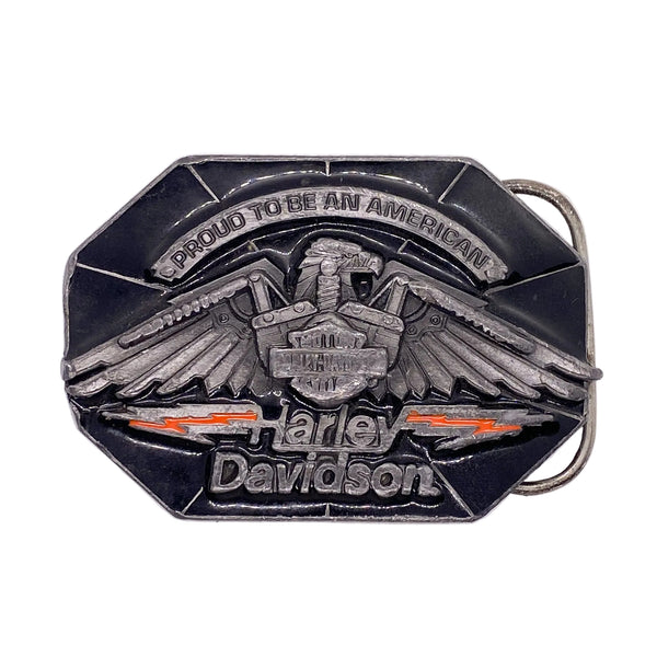 小物 90s Harley-Davidson eagle belt Vintage 1990 Harley Davidson Eagle Black Enamel USA Belt Buckle