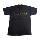 Black t-shirt with chili pepper design on a white background