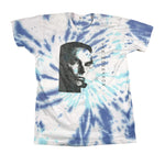 Tie-dye t-shirt with Van Morrison portrait and text on a plain background
