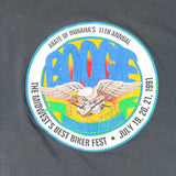 Circular logo for Abate of Indiana's 11th Annual Boogie Fest on a dark background