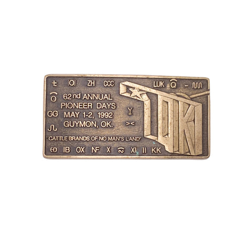 Vintage 1992 Guymon Pioneer Days Solid Brass Belt Buckle