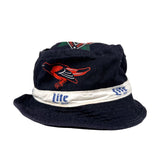 Navy bucket hat with red bird logo and 'Lite Beer' band on a white background