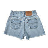 Light blue denim shorts with Levi's branding on a white background