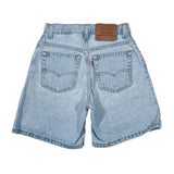 Light blue denim shorts with Levi's branding on a white background