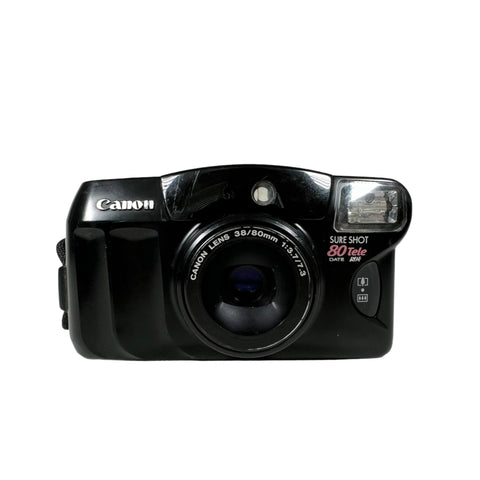 Black Canon camera on a white background