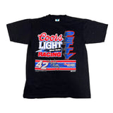 Black t-shirt with Coors Light and Petty Racing graphics on a white background