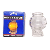 Clear baseball-shaped shot glass with blue packaging featuring Jim Beam branding on a white background