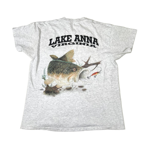 Gray t-shirt with fish graphic and 'Lake Anna Virginia' text on a white background