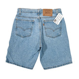 Light blue denim shorts with Levi's branding on a white background
