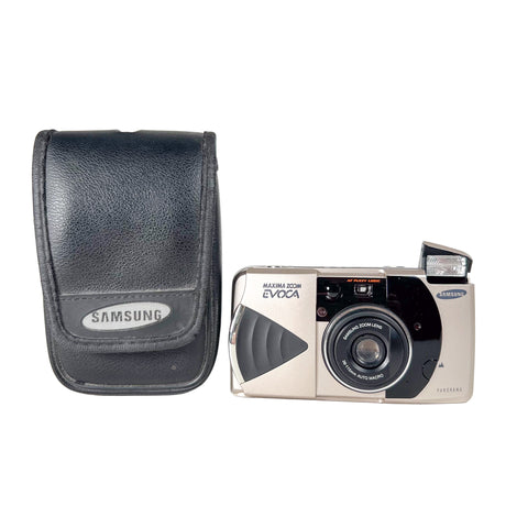 Samsung camera with a case on a white background