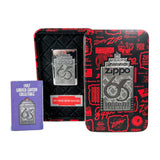 A Zippo 1937 50th Anniversary limited edition collectible lighter set, featuring a silver-toned lighter with an engraved '37' and '50th Anniversary' design, displayed alongside its black quilted presentation box and a purple card indicating '1937 Limited Edition Collectible'.
