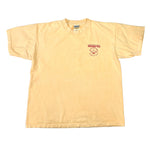 Yellow t-shirt with a logo on a white background