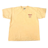 Yellow t-shirt with a logo on a white background