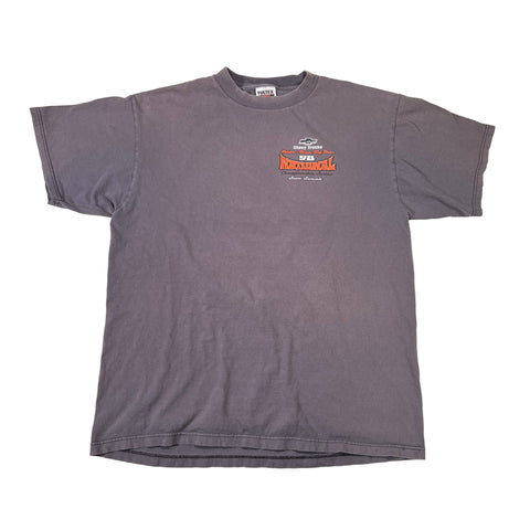 Gray t-shirt with a logo on a white background