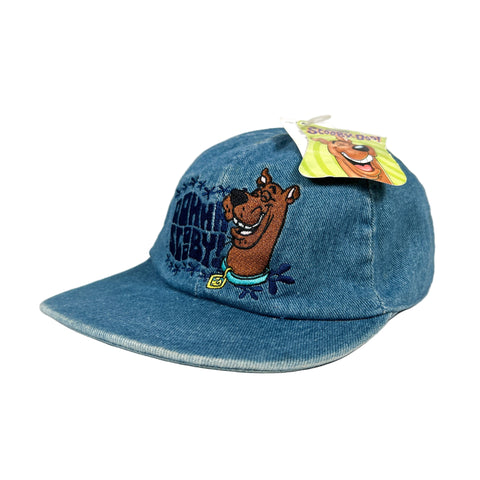Blue denim cap with cartoon character and 'Scooby Doo' text on a white background