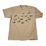 Beige t-shirt with bee designs on a white background