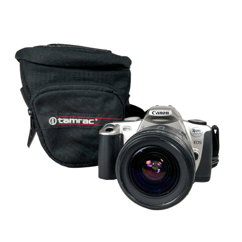 Canon camera with Tamrac bag on a white background