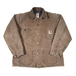 Brown jacket with visible brand logo on a white background