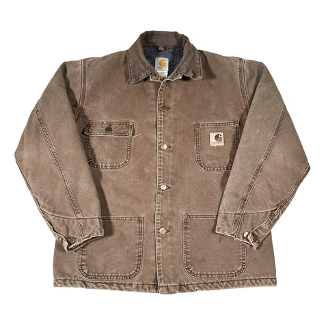 Brown jacket with visible brand logo on a white background